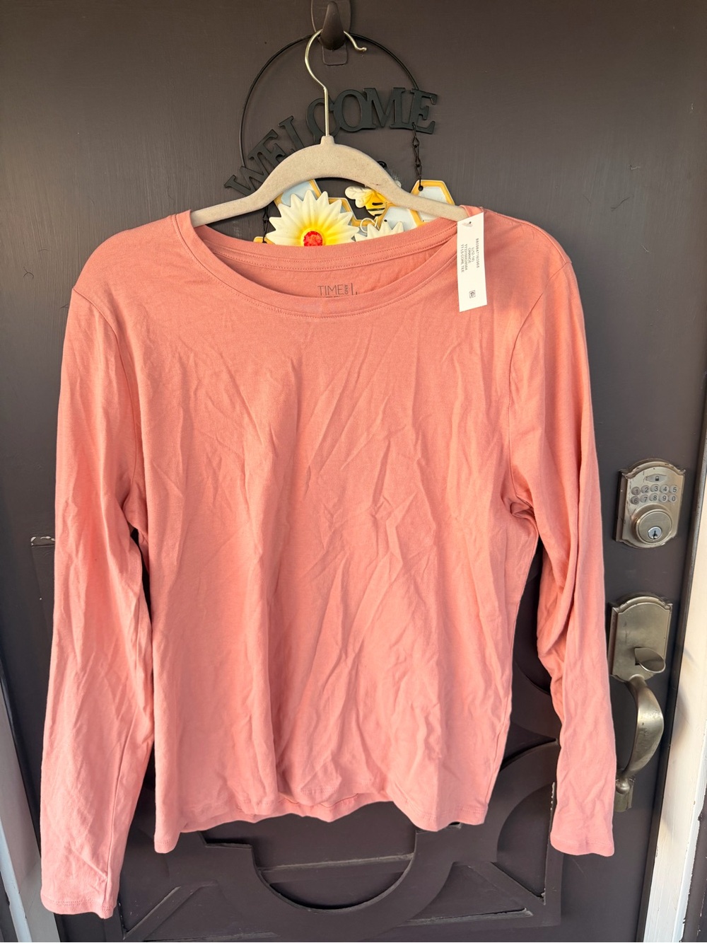 Time and Tru Long Sleeve Crewneck Top - Rose